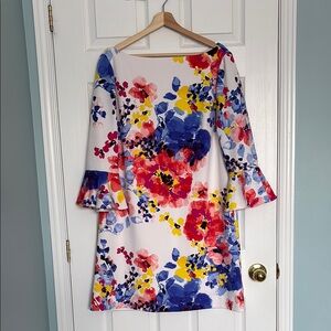 Tahari ASL floral print 3/4 length bell sleeve dress